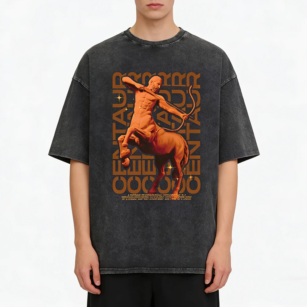 

Футболка унисекс из выстиранного черного хлопка с коротким рукавом, в стиле ретро, повседневная, с эффектом потертости, уличный стиль, с принтом «Мифология: лучник»