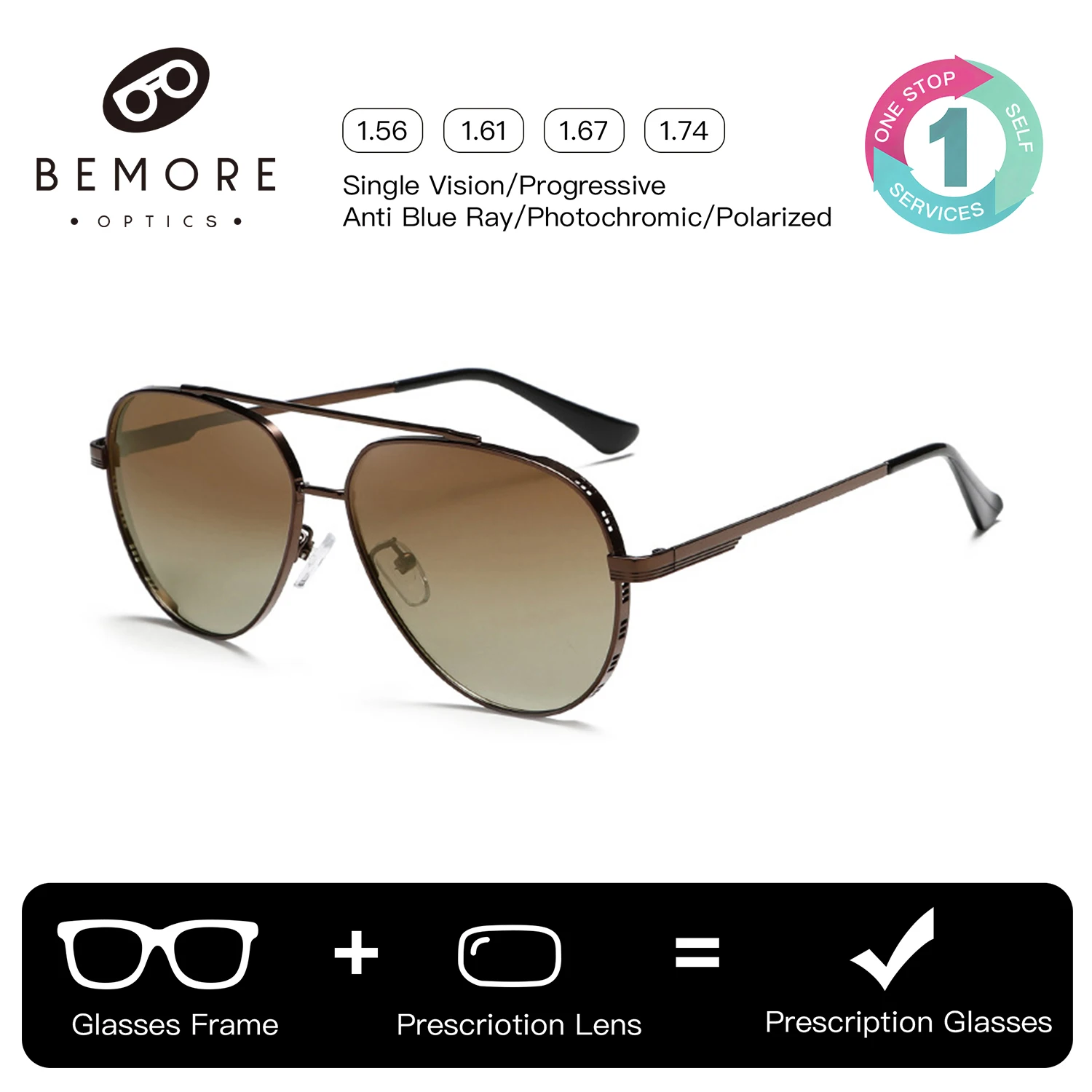 

BEMORE Pilot Men Reading Glasses Prescription Sunglasses Acetate Polarized UV400 Optical Lenses Recipe Eyeglasses