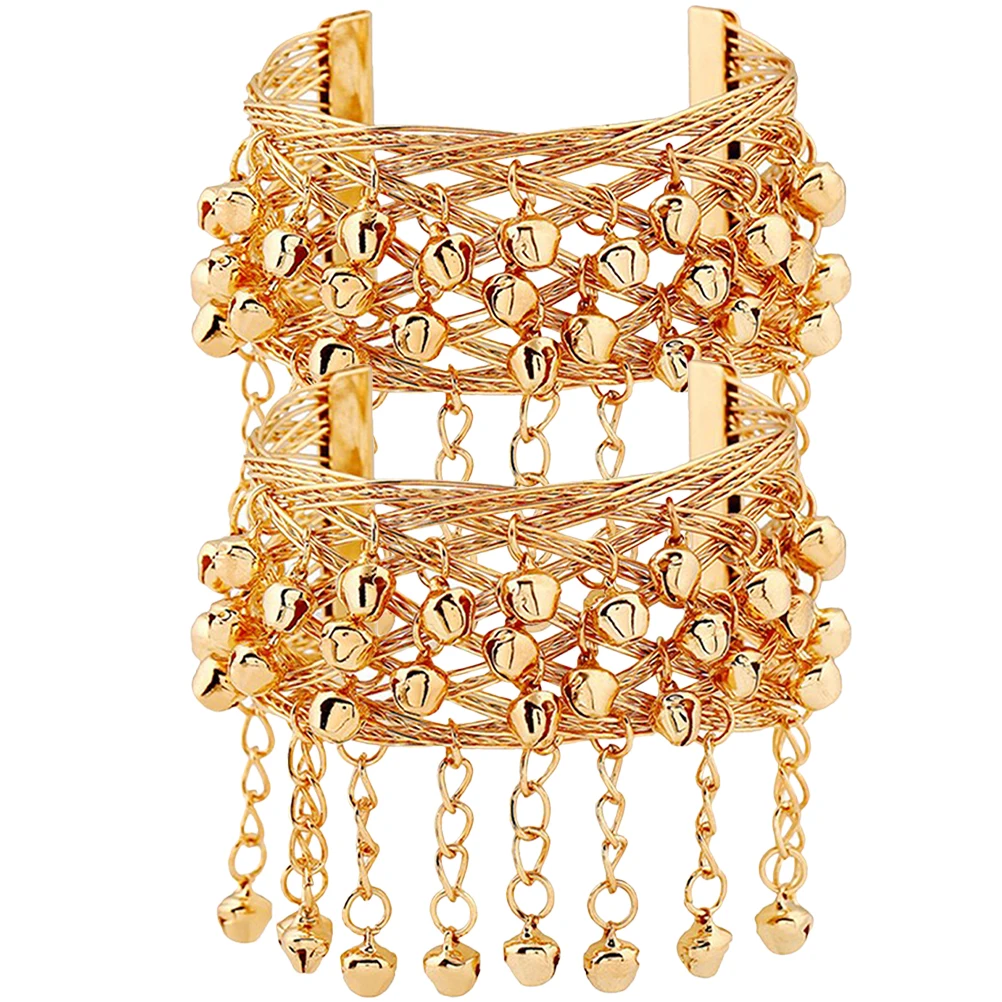 

2Pcs Belly Dance Bell Bracelet Metal Arm Chain Women Double Grommet Belt Light Weight Breathable Body Piercing Jewelry
