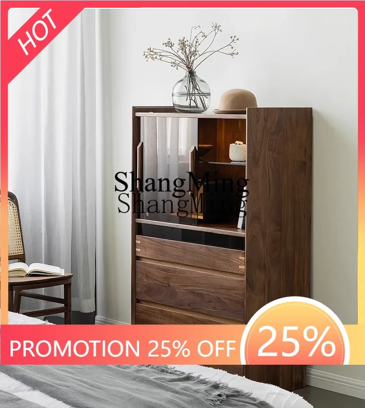 

FG Black Walnut Wood Chest of Drawers for Living Room and Dining Room, Storage Side Cabinet, Bedroom Dressing Cabinet