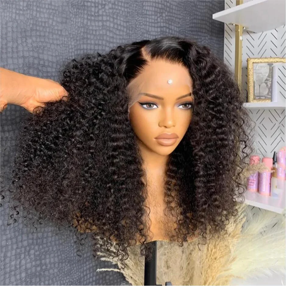 

Black Soft 180Density Glueless Kinky Curly Deep Lace Front Wig For Women BabyHair 26Inch Long Heat Resistant Preplucked Daily
