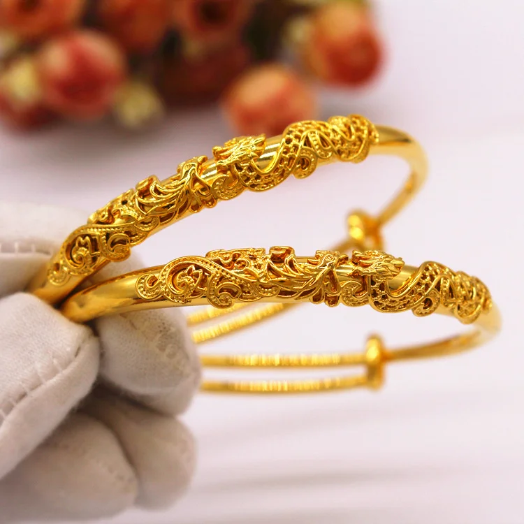 African Wedding Relief Dragon and Phoenix Imitation Gold Bracelet Women's Middle East Dubai Wedding Jewelry Stereo Bracelet