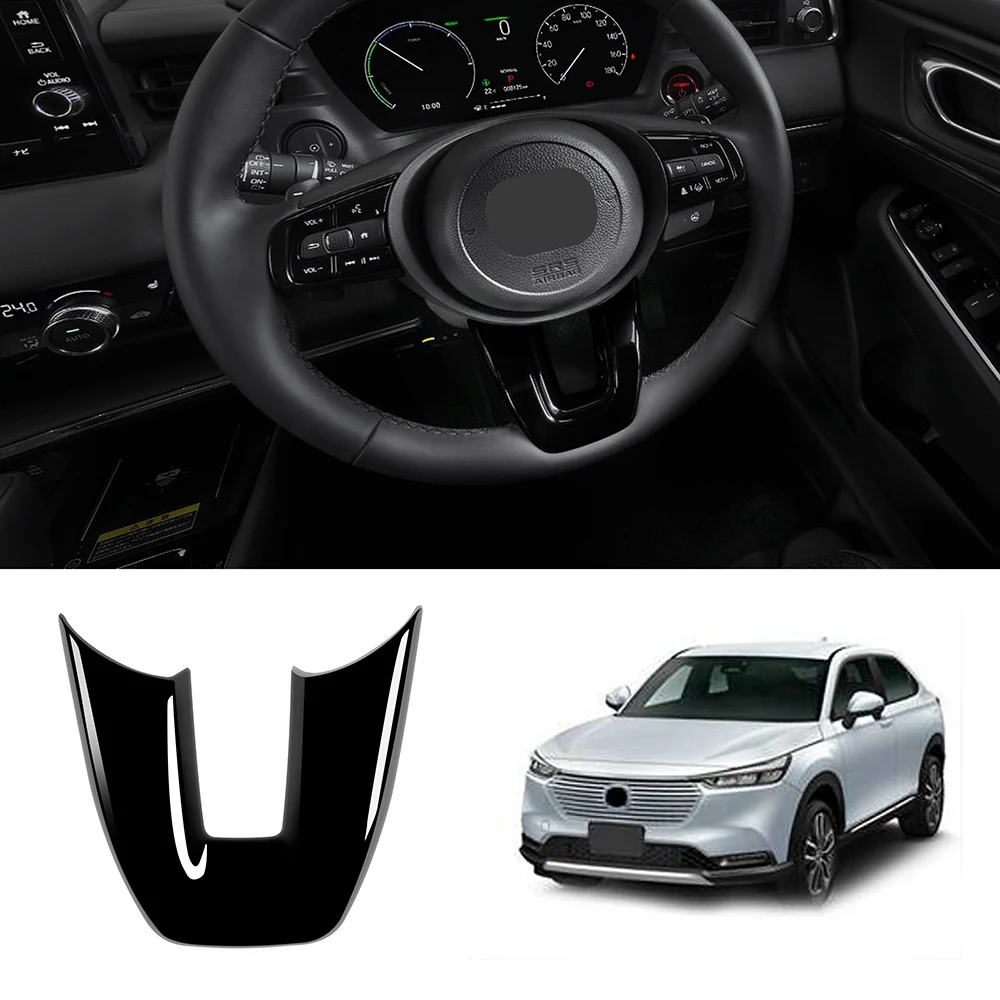 Car Glossy Black V Style Steering Wheel Panel Cover Trim Decoration Frame Sticker for Honda Vezel HR-V HRV 2021