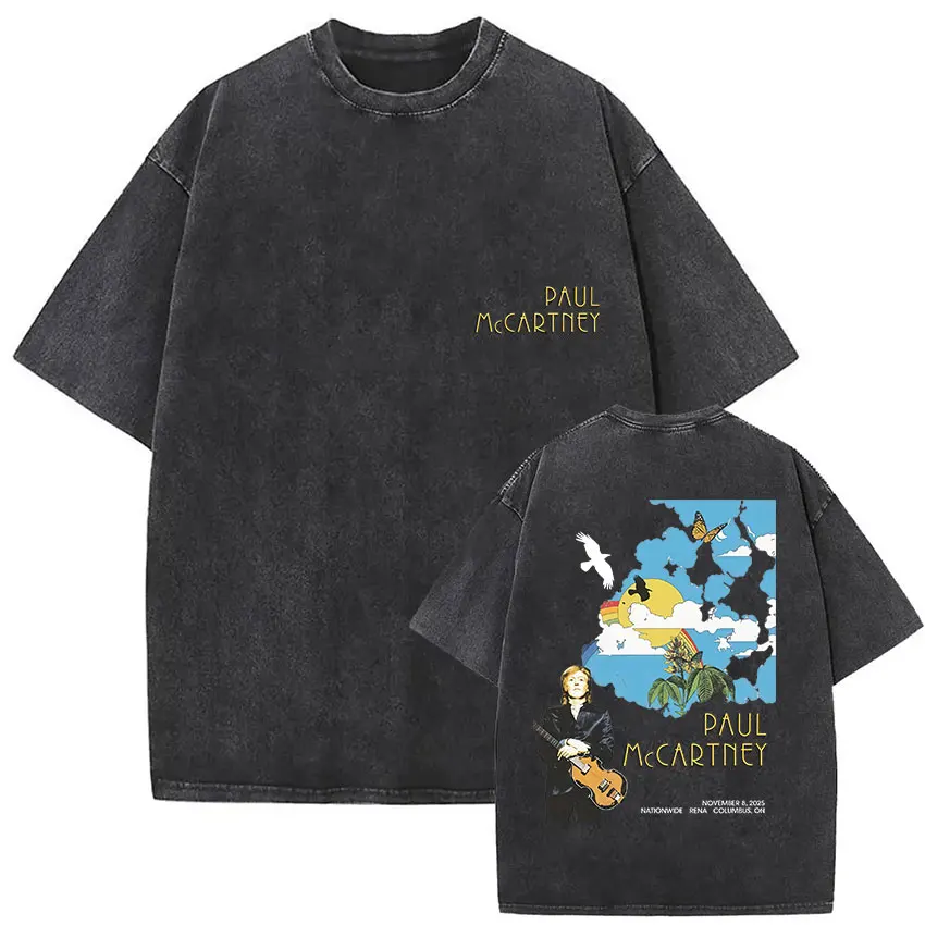 

Винтажные потертые футболки Paul McCartney Got Back Tour 2025, мужская одежда в стиле панк-рок, футболка с короткими рукавами в стиле хип-хоп, уличная одежда