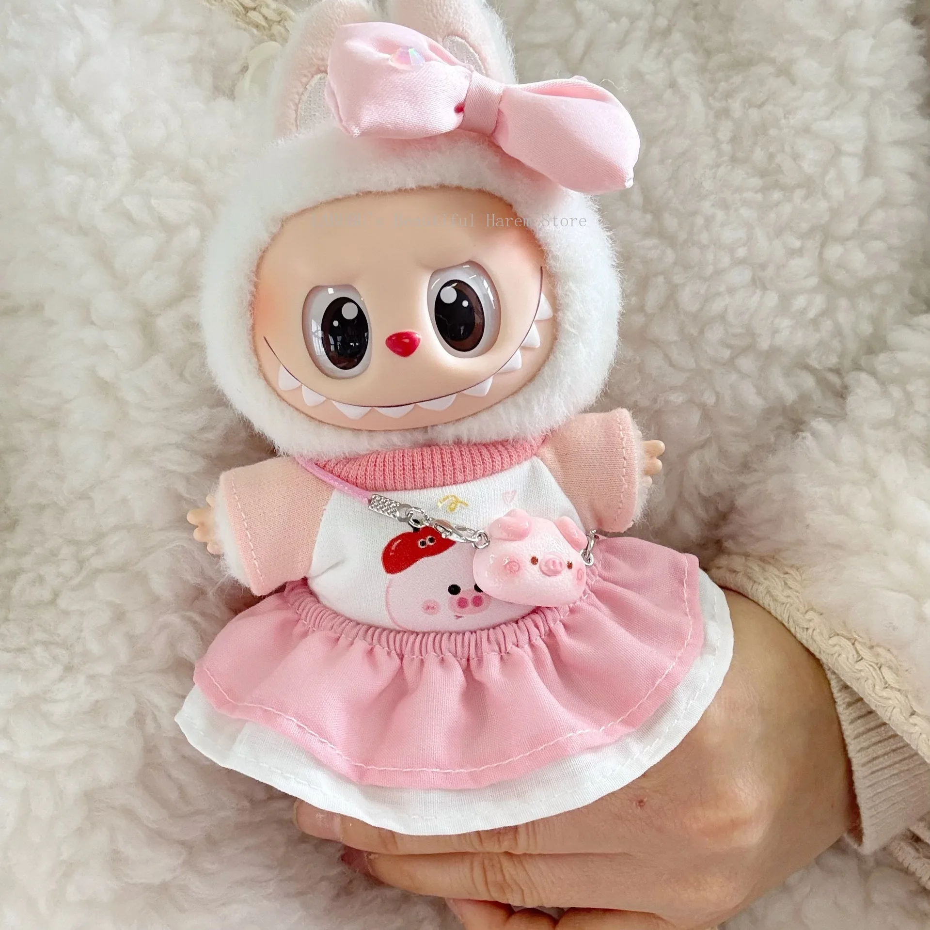 

original 17cm labubu clothes outfit Plush doll clothes Macaron Cute Clothing DIY Kid Gift Clothes LABUBU for pink pig girl