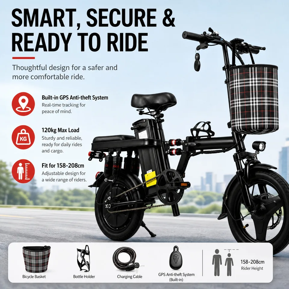 Portable Folding Electric Bike 400W 48V 15Ah Lithium Battery Urban Commuter E-Bicycle with Dual Suspension image 4
