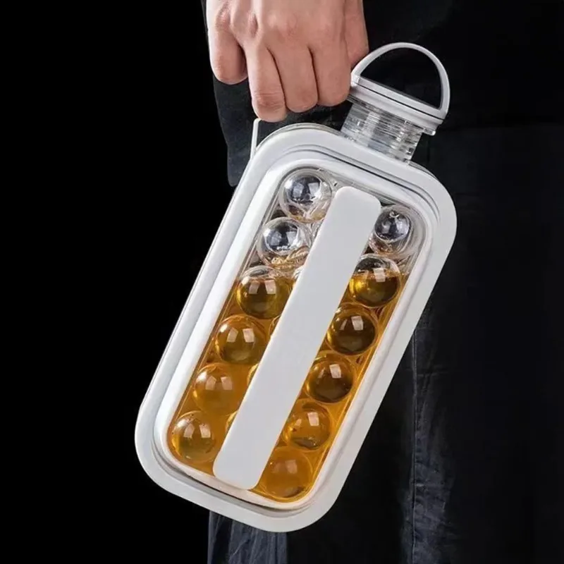 

Лоток для кубиков льда 2-в-1, портативная бутылка для воды для изготовления шайб с 17 сетками, плоская крышка, охлаждающие формы для мороженого/кубов