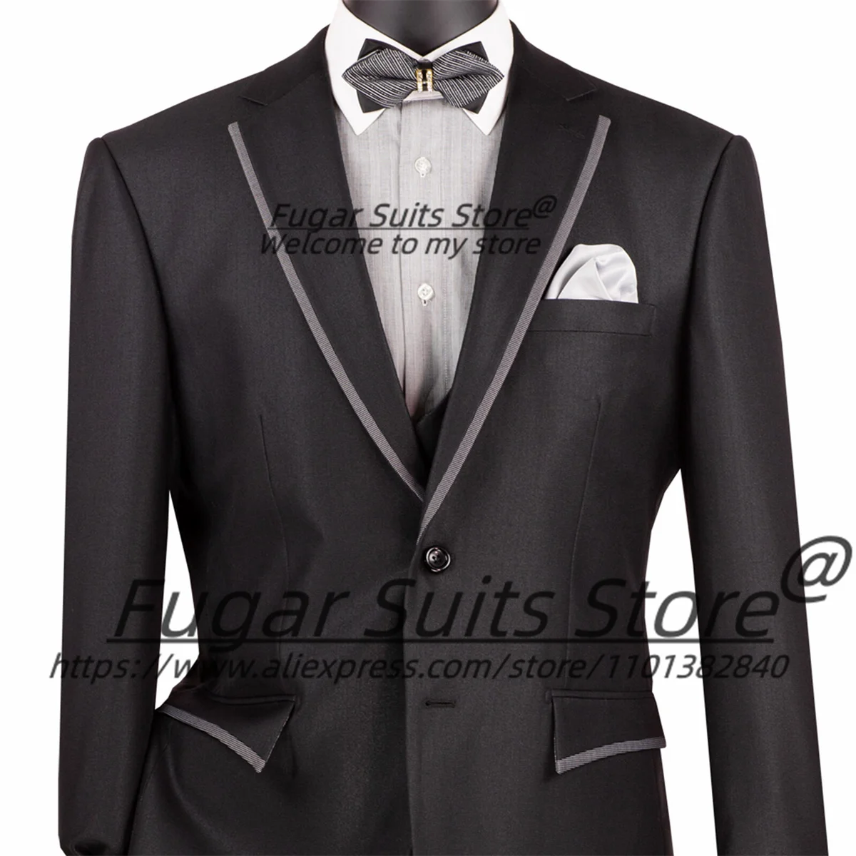 High-end Black Wedding Suits For Men Slim Fit Notched Lapel Groom Formal Tuxedos 3 Pieces Sets Business Male Blazers Ropa Hombre