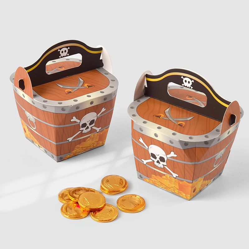 10pcs Pirate Treasure Boxes Paper Candy Gift Box Kids Trick Or Treat Halloween Party Supplies Pirate Themed Birthday Decor