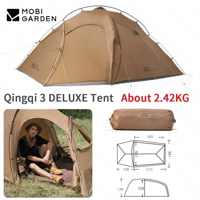 MOBI GARDEN Camping Tent Nylon Fabric Ultralight Portable Outdoor 2-3 Person DELUXE Large Space Hiking Travel Tent Qingqi 2.42kg