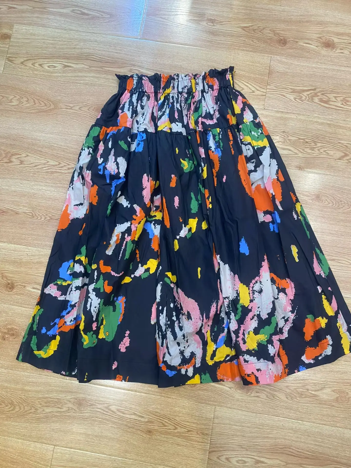 Women's Retro Printed Elastic High Waist A-Line Vintage Cotton Long Skirt