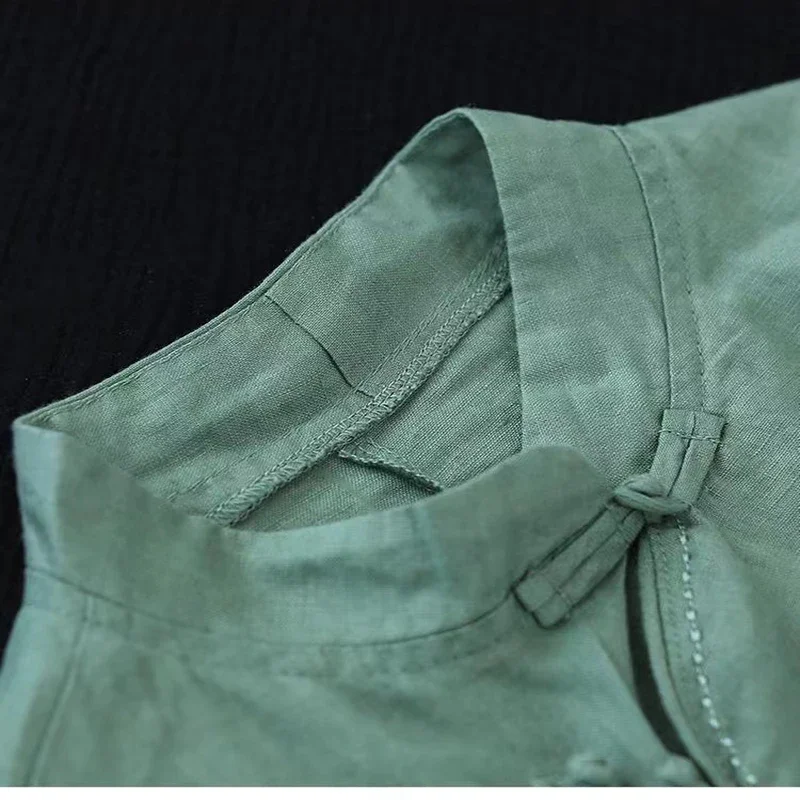 Hanqipao الصينية للنساء ، الملابس التقليدية ، قميص ريترو طويل الأكمام ، الكتان القطني ، قمة السيدات ، شيونغسام الإناث العرقية ،