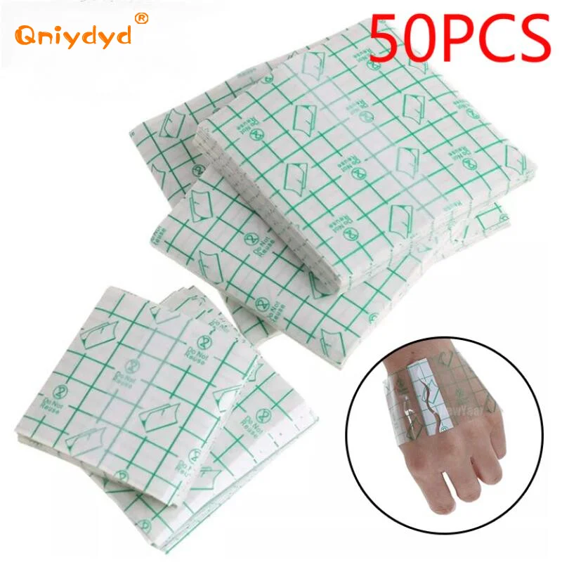 50pcs Waterproof Transparent Adhesive Wound Dressing Fixer Plaster Stretch Fixation Tape