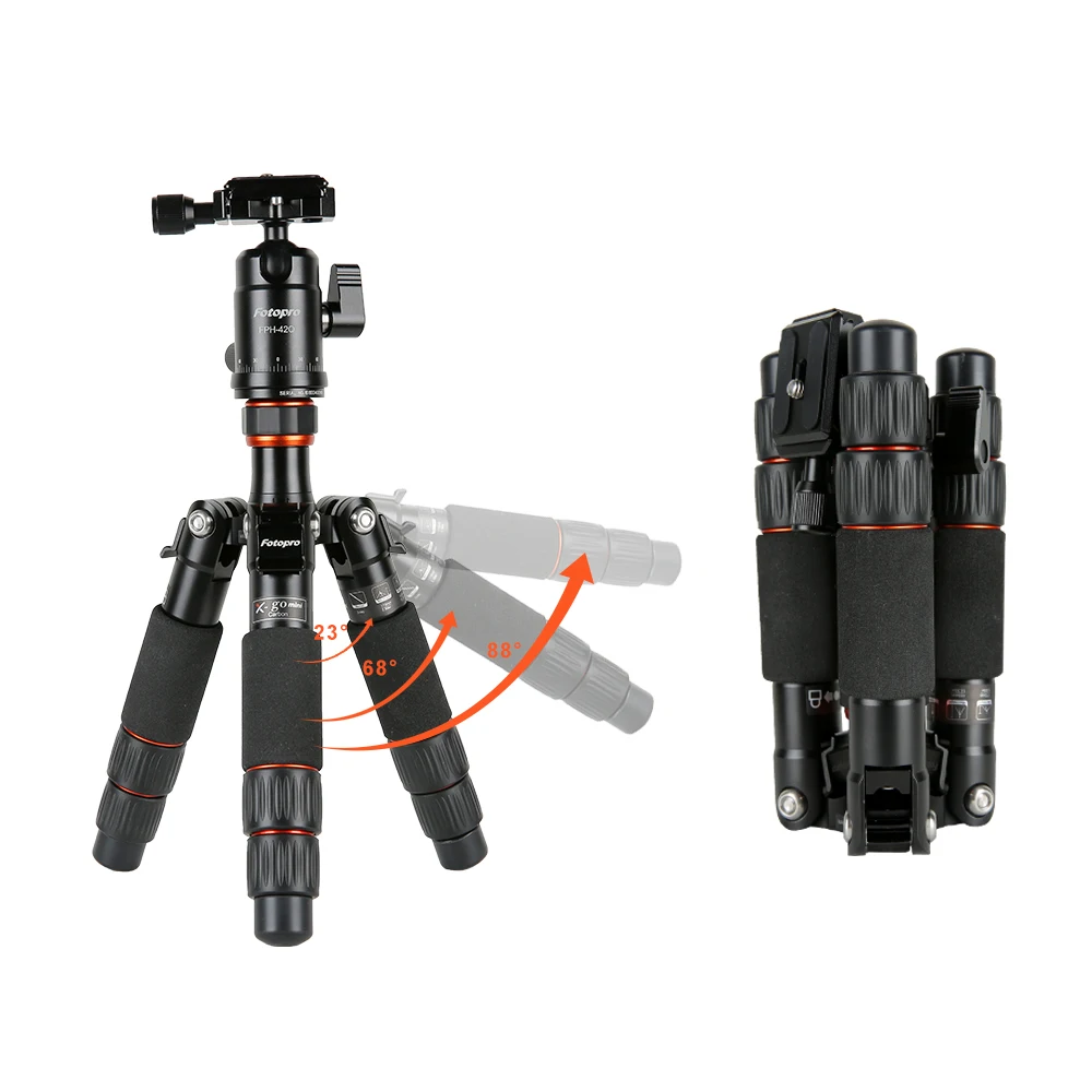 Fotopro Carbon Fiber Lightweight Portable Compact Micro Shooting Mini Tripod for DSLR Mirrorless Camera