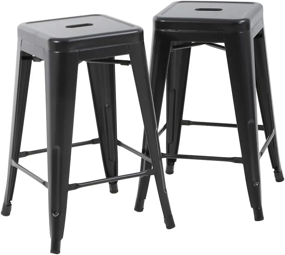 

FDW Bar Stools Counter Stool Barstools Set of 2 Industrial Metal Bar Stools Patio Furniture Modern Backless 24” Stackable Metal