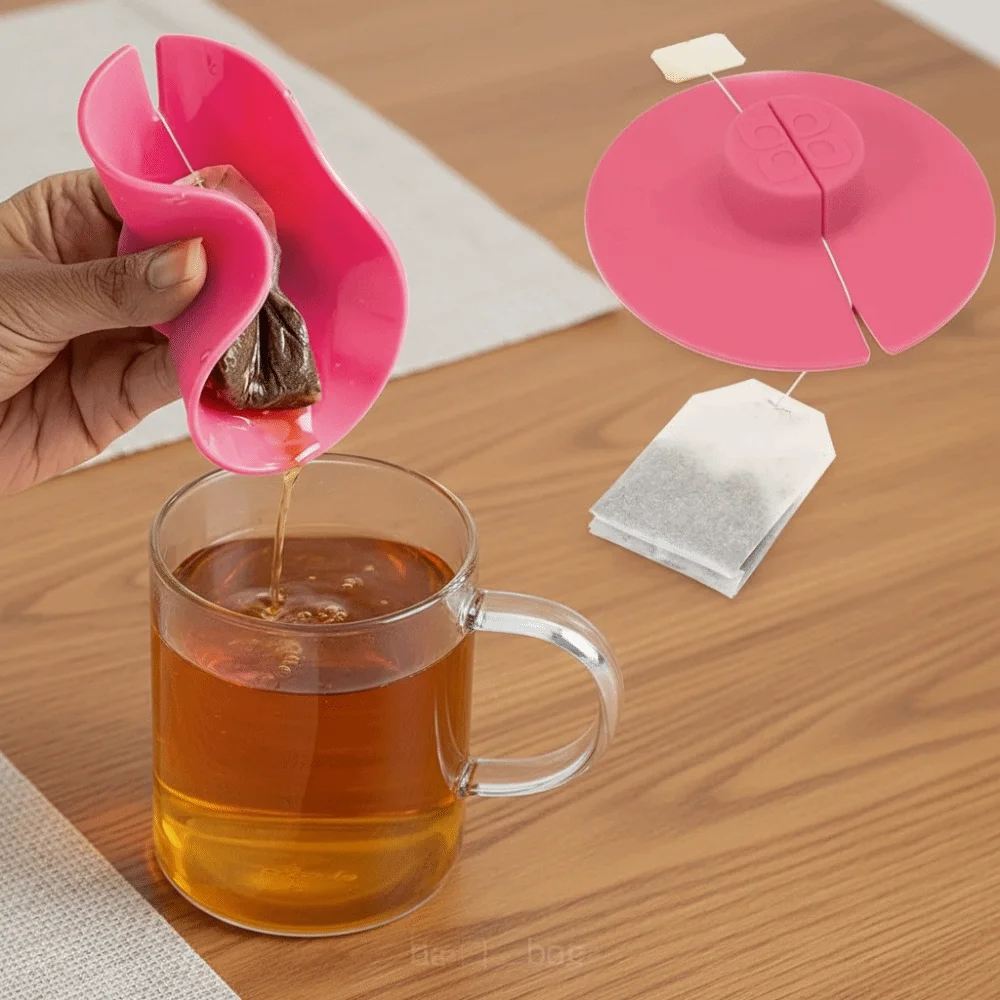 2PCS Multi-functional 2 in 1 Tea Bag Partner With Handle Reusable Mug Lid Dishwasher Safe Silicone Teabag Squeezer Cup