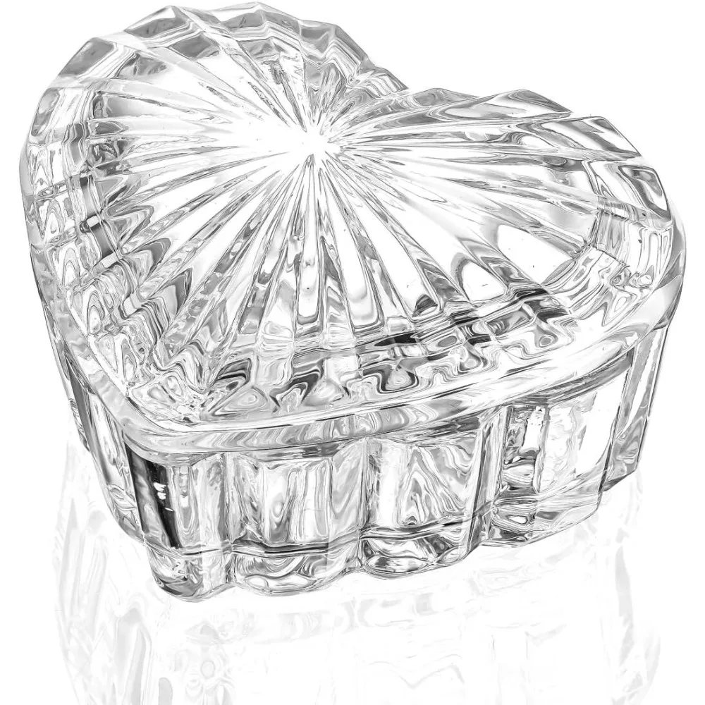 

Kampra transparent glass jewelry box, a heart-shaped vintage decorative glass jar for storing small ornaments
