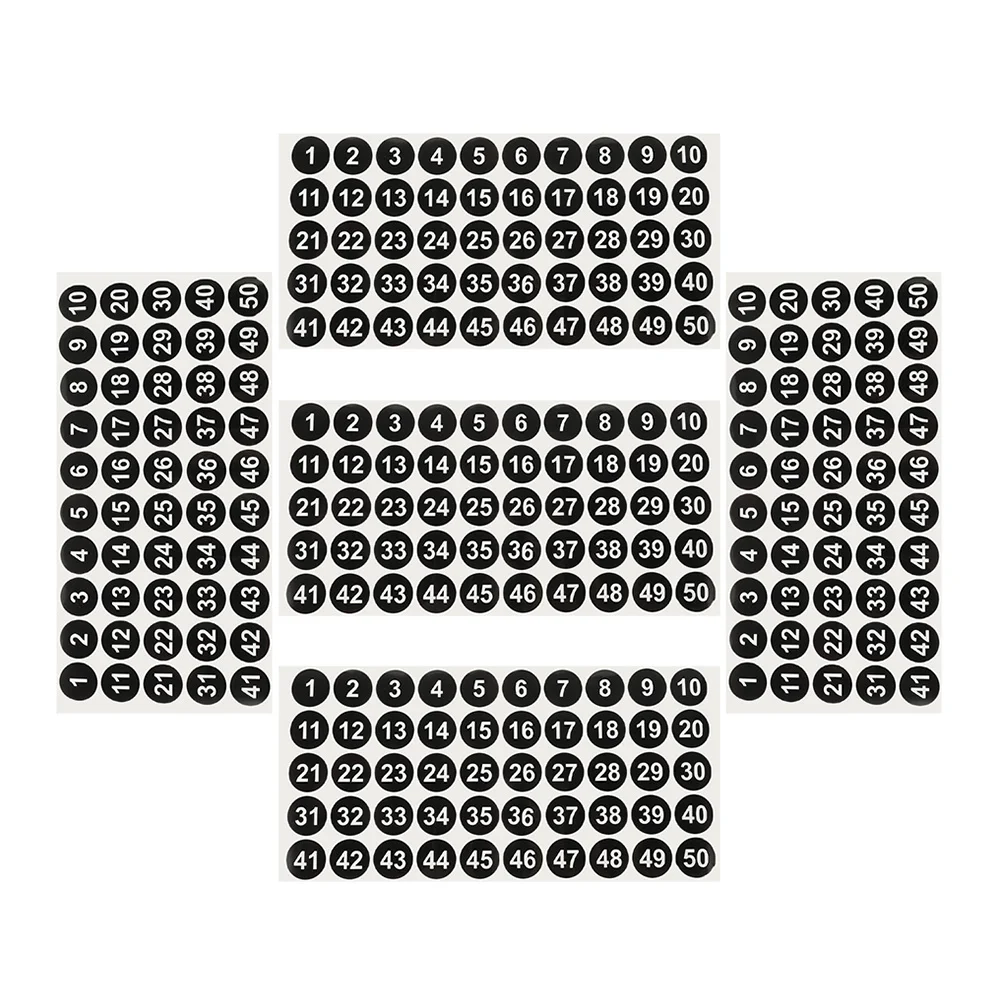 

5 Sheets Number Stickers Waterproof Round Digital Labels for Clothes Shoes Hats Easy Remove Identification Classification
