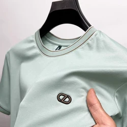 High end solid color round neck T-shirt men's top summer trend loose Korean version youth casual breathable cotton short sleeve