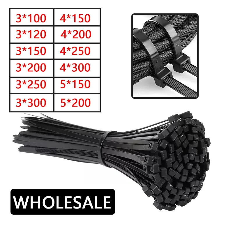 

Pack of 1000/250Pcs Nylon Cable Tie Self-locking Wire Zip Ties Set Kit 3*100 3*150 4*200 Supply Fasteners Hardware Cable Ties