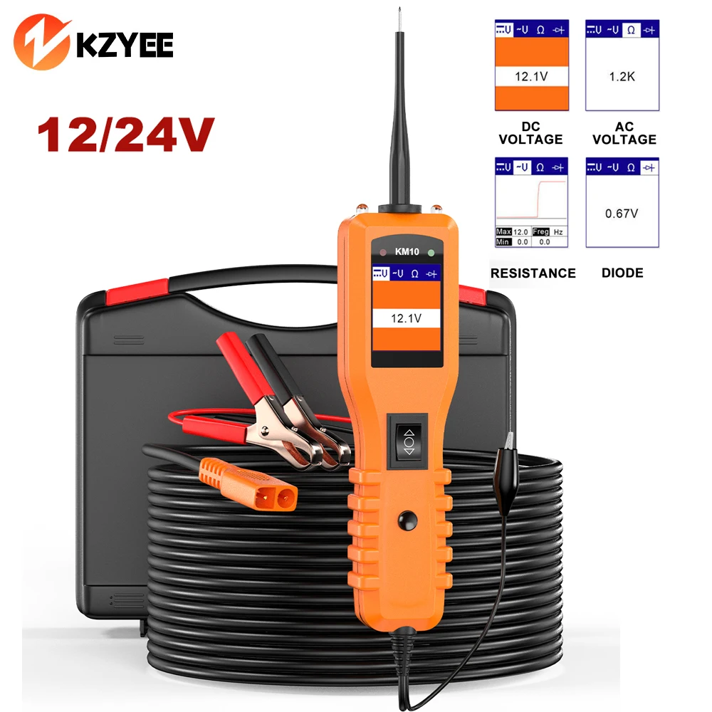 

KZYEE KM10 Power Circuit Probe Kit 12V 24V Automotive Circuit Tester Electrical System Tool Digital Voltage Tester Short Finder