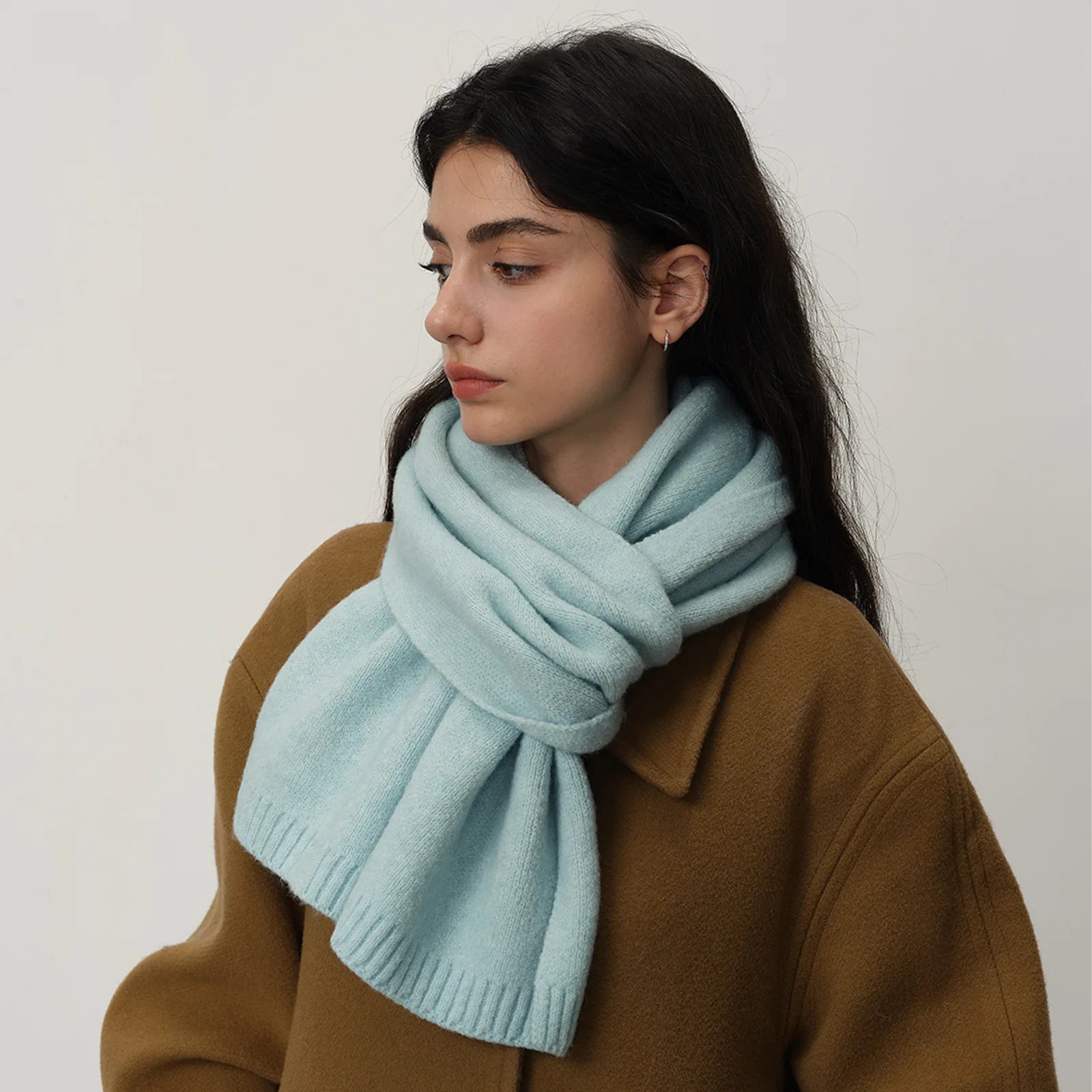 

Elegant High-End Woolen Knitted Scarf Women's Cashmere-Imitating Shawl Winter Warm Couple's Neck Warmer Fashionable Accessory