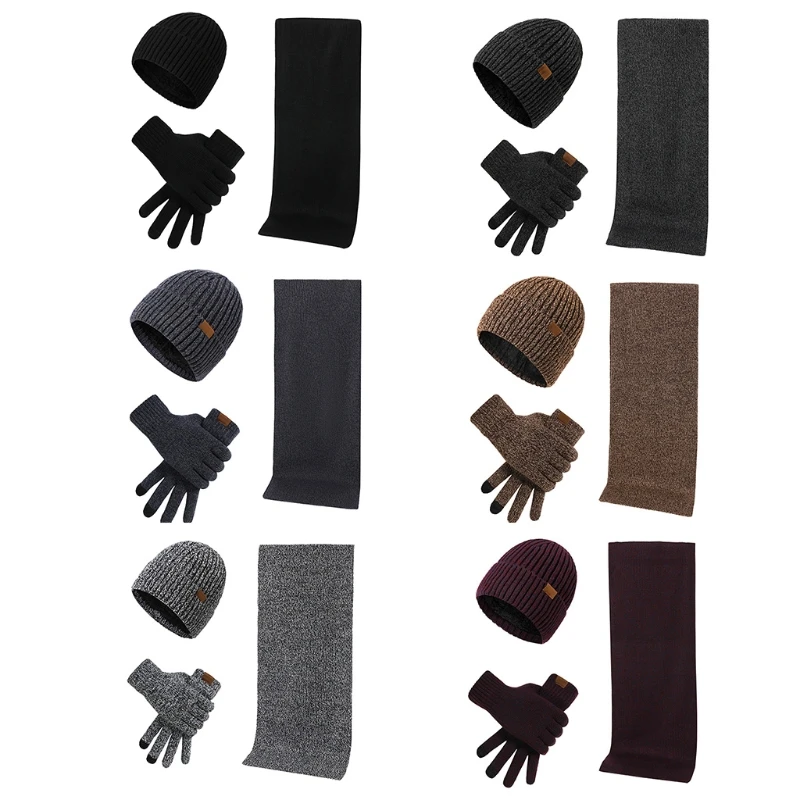 

New High-end Autumn And Winter Warm Suit Multi Color Gloves for Touch Screen Men Knitted Woolen Thick Hat Scarf Gloves