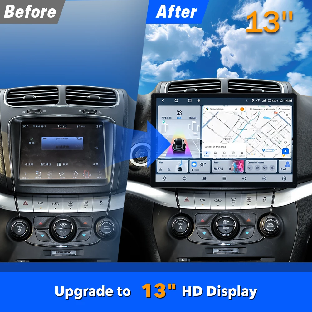 New13inch Universal Car Radio DVD Android Player with Wireless CarPlay Android Auto Upgraded Multimedia Navigation 2K Screen