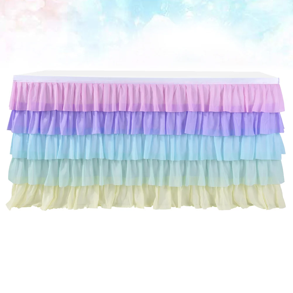 5 Layer Table Skirt Wave Desk Skirt Party Supplies for Wedding Birthday Home Decors (Colorful) table skirts