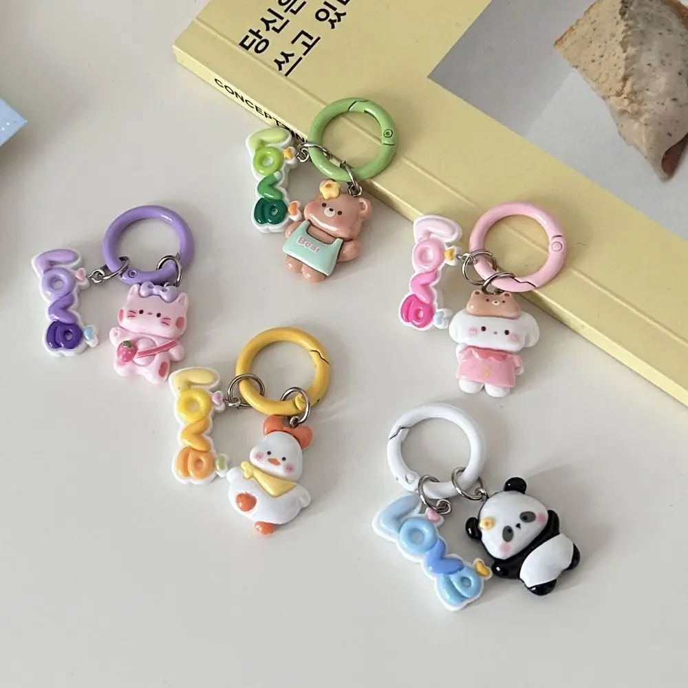 New Cartoon Animal Cats Bear Keychain Resin Earphone Case Accessories Backpack Pendant Cute Couple Gifts Love Pendant Key Ring