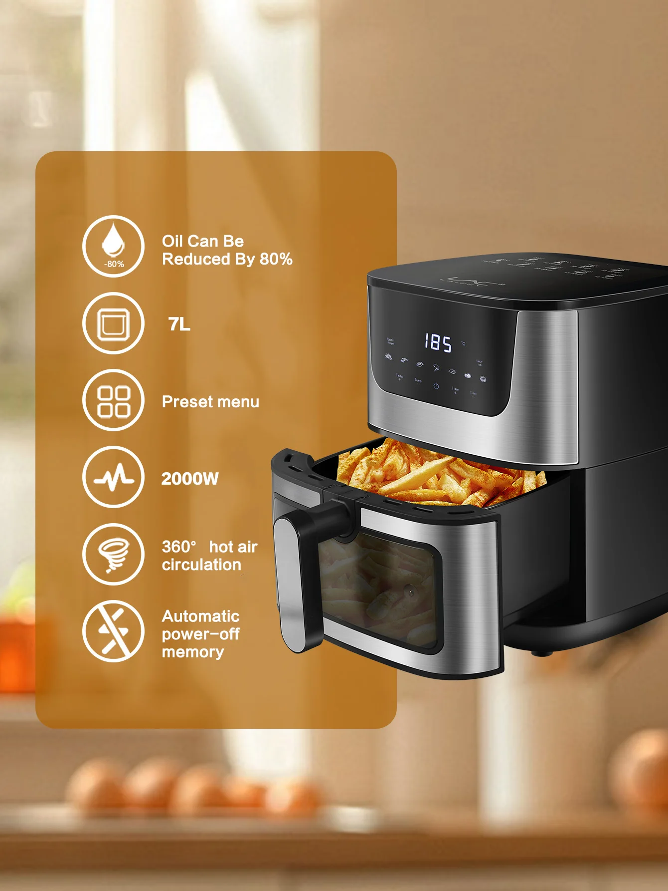 EXSAMO 7L Large Capacity Smart Electronic Digital Visual Deep Fryers Without Oil 2000W Multi-Function With Touchscreen Air Fryer