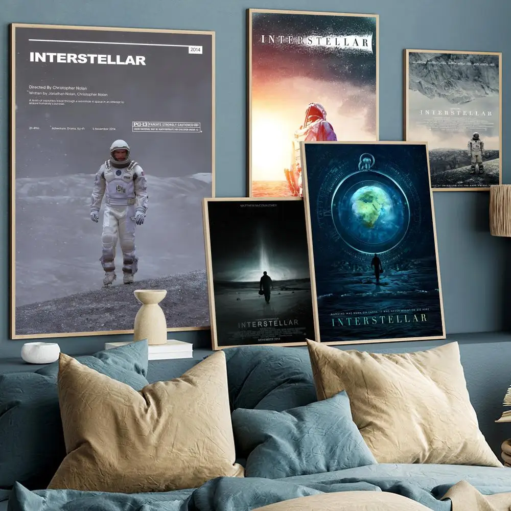 Interstellar Classic Sci-Fi Movie Self-adhesive poster Kraft Paper Prints and Posters Home Room Bar Cafe Decor Art Wall Painting