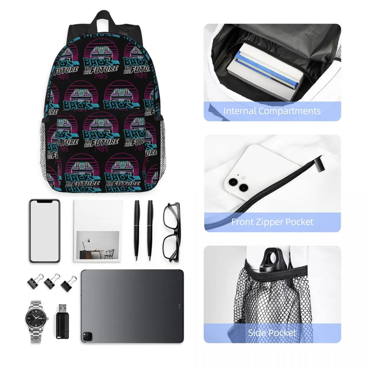 Back To The Future 80s Delorean Future 1985 Backpack Student Boys Girls BookBag Men Women School Bag Laptop Shoulder Bags