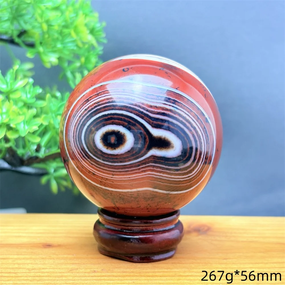 Natural Black Striped Agate Ball Reiki Massage Stone for Healing Divination Energy Home Decor Witchcraft Gift with Base