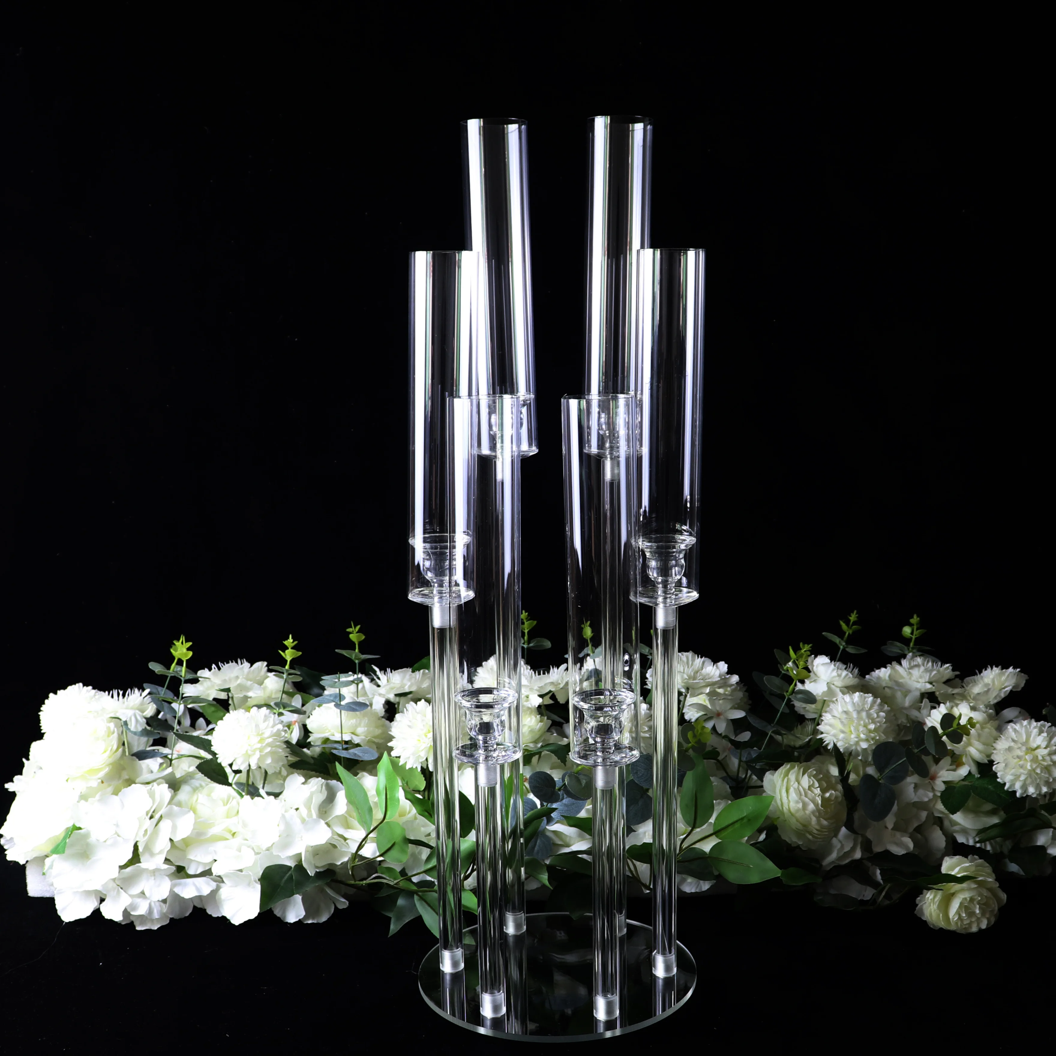 1PC 6 Arms Clear Acrylic Candle Holder, Wedding Decoration Candlestick Table Decoration Centerpiece Candelabra,Western