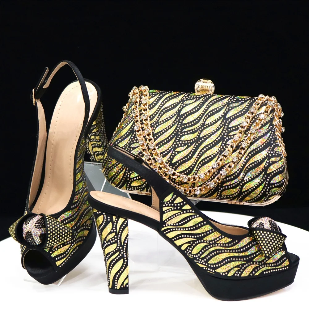 Nigerian Fashion Ladies Sandal Shoes And Purse Set For Wedding Italian Style Super High Heel Pumps Shoes And Bags To Match Set