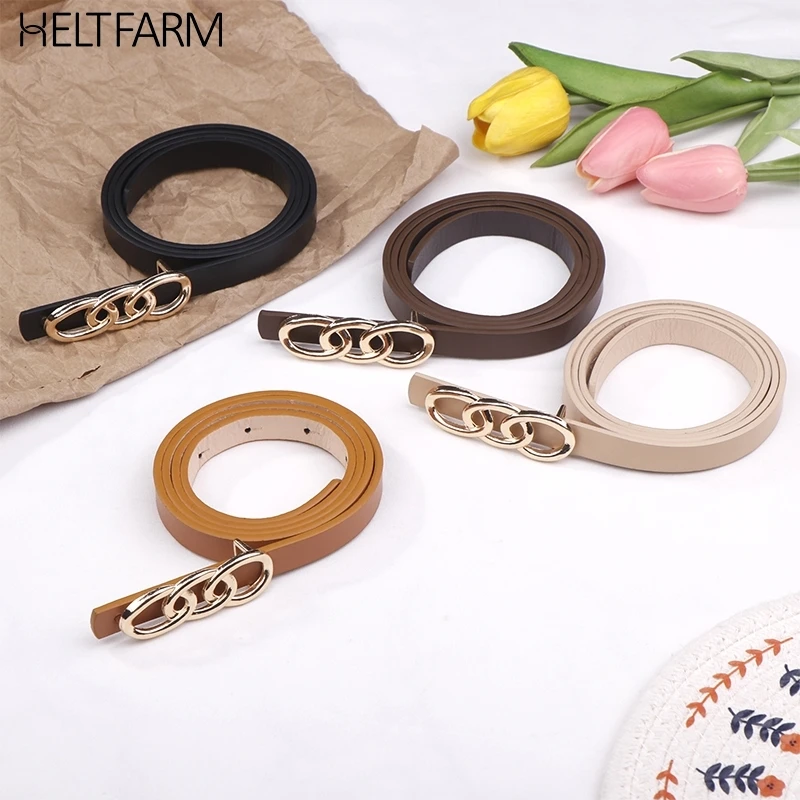 

Retro PU Metal Ring Thin Belt Versatile Simple Women Leather Apertured Waistband Round Buckle Jeans Dress Clothing Accessories