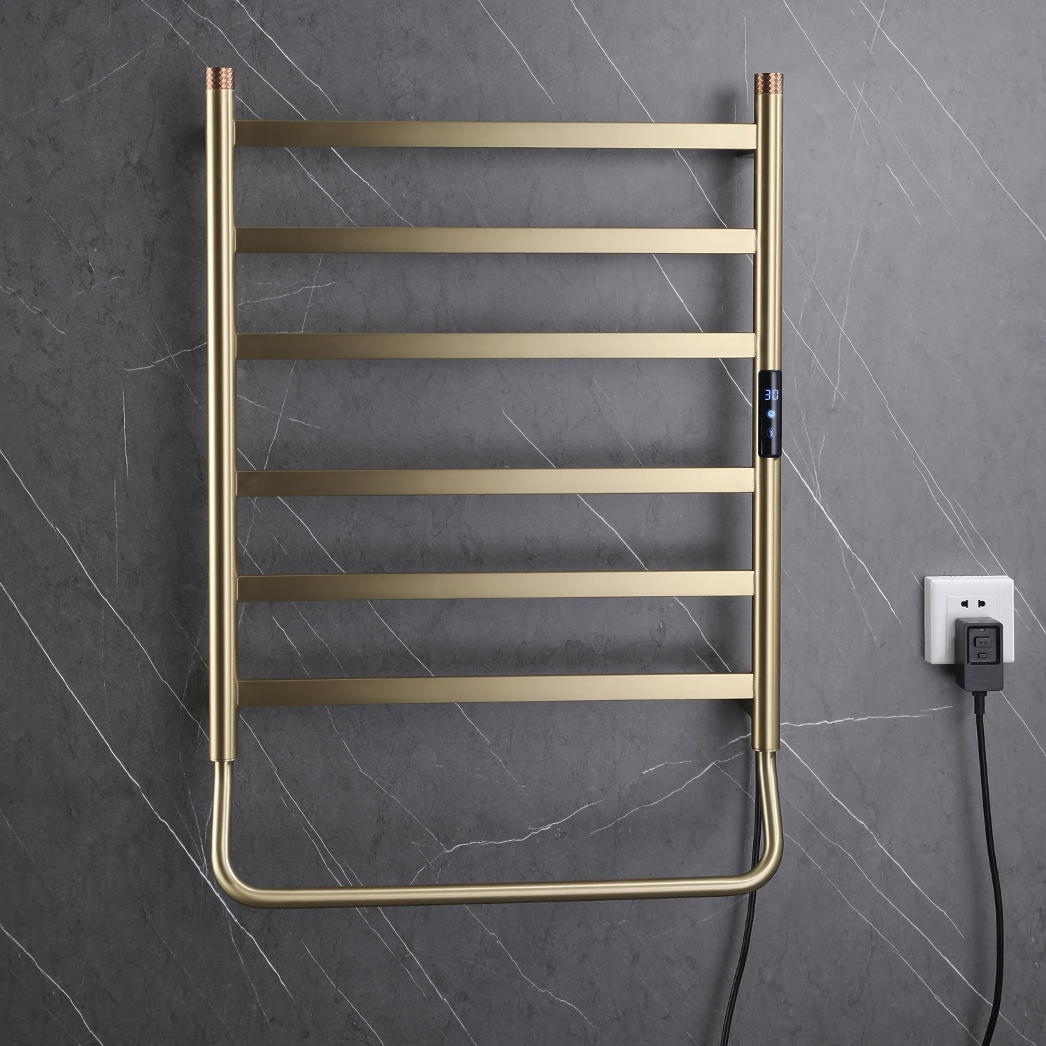 

DUTRIEUXРоскошные металлические матовые золотые вешалки для полотенец для ванной комнаты, электрическая настенная вешалка для полотенец из нержавеющей стали 304, с подогревом