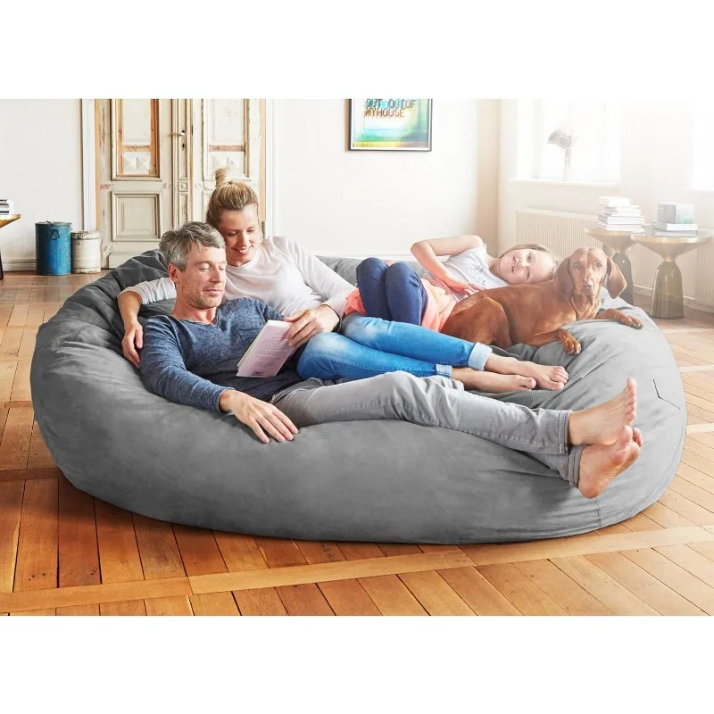 Giant 7ft Bean Bag Chair with Microsuede Cover - Ultra Soft,  Teenagers, Adults Sack Dorm, Family Room Dark Grey