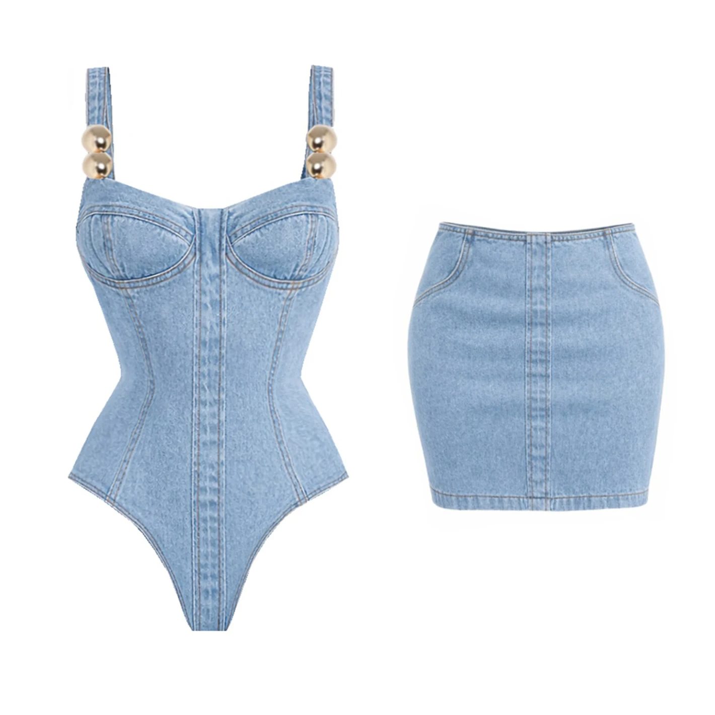 Traje de Baño de Dos Piezas con Estampado Vaquero, Bikini Sexy para Mujer, Traje de Baño Bandeau, Minifalda, Traje de Baño Push Up, Ropa de Playa