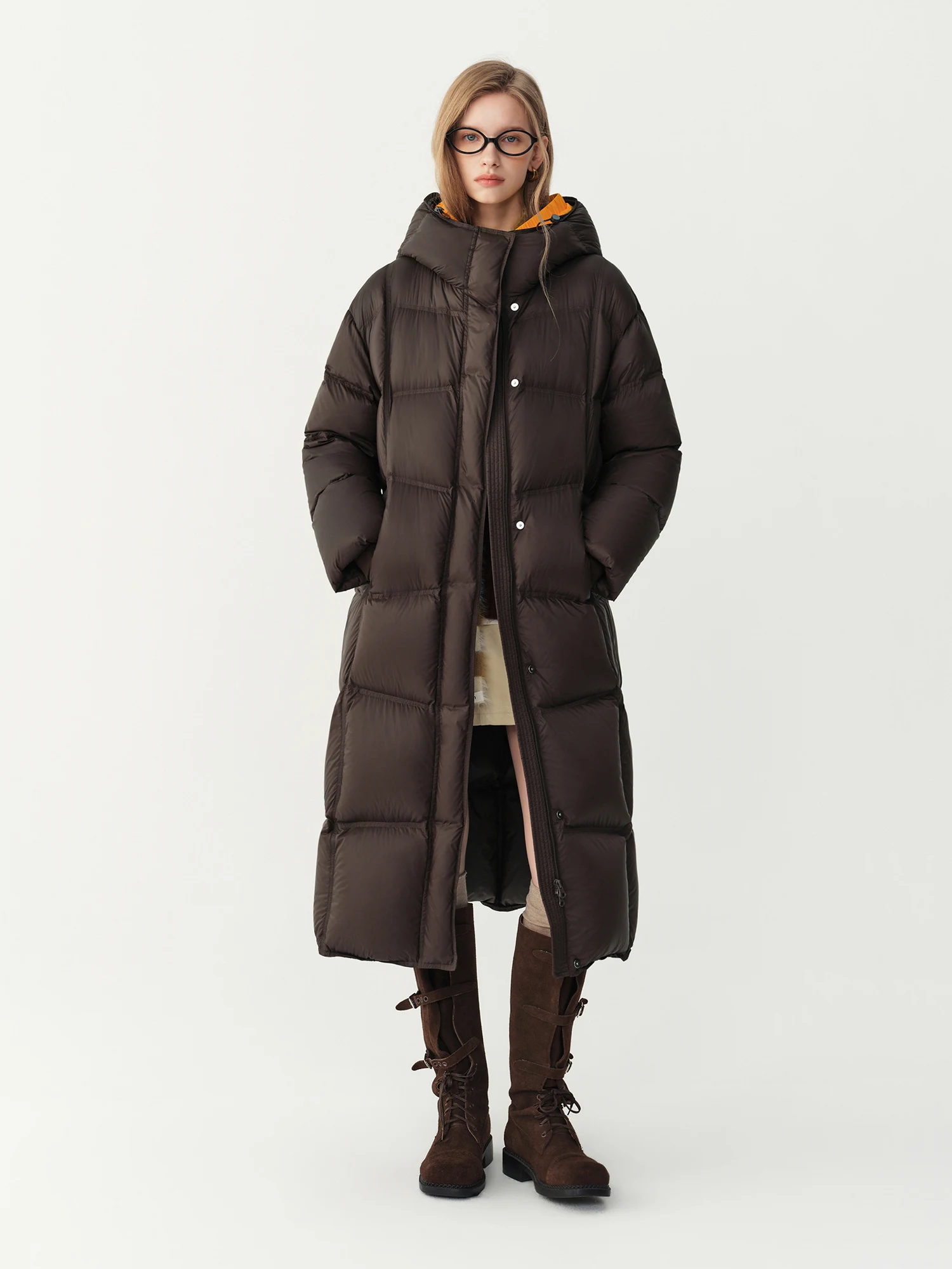 FSLE 2026 Winter Women Long Hooded Bread Puffer Downcoat Jacket Color Block Warm Quilted Down Coat Streetwear Thick Outdoor Coat