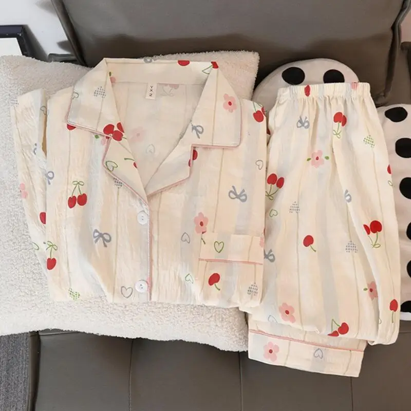 Women's Long-Sleeved Trousers Pajama Set Fashionable Women's Spring and Autumn New Home Wear Girl's Soft Cardigan Two-Piece Set