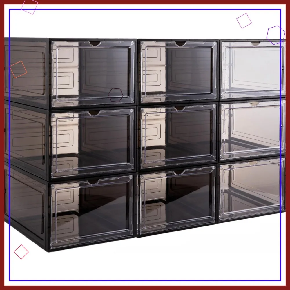 

Большие прозрачные штабелируемые коробки для обуви с магнитной дверцей — органайзер для витрины с перекидной передней частью (9 шт.)