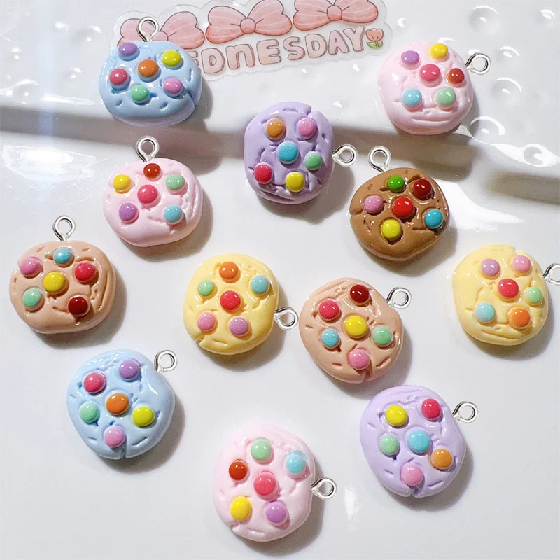10Pcs Cartoon Color Candy Bean Biscuit Resin Charms Kid Simulation Food Toy Craft Supplies DIY Keychain Jewelry Decorate Pendant