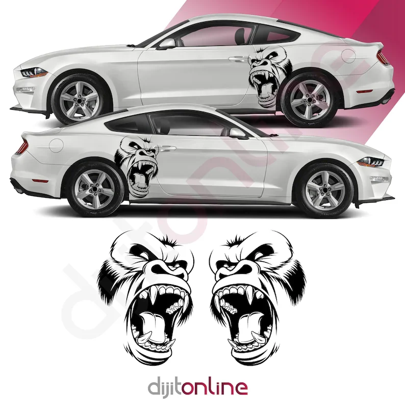 

2x Angry Gorilla Kong Sticker / Decal INCLUDES BOTH Sides Decal Sticker King Kong Growling Gorilla Side of Car Graphic Vin