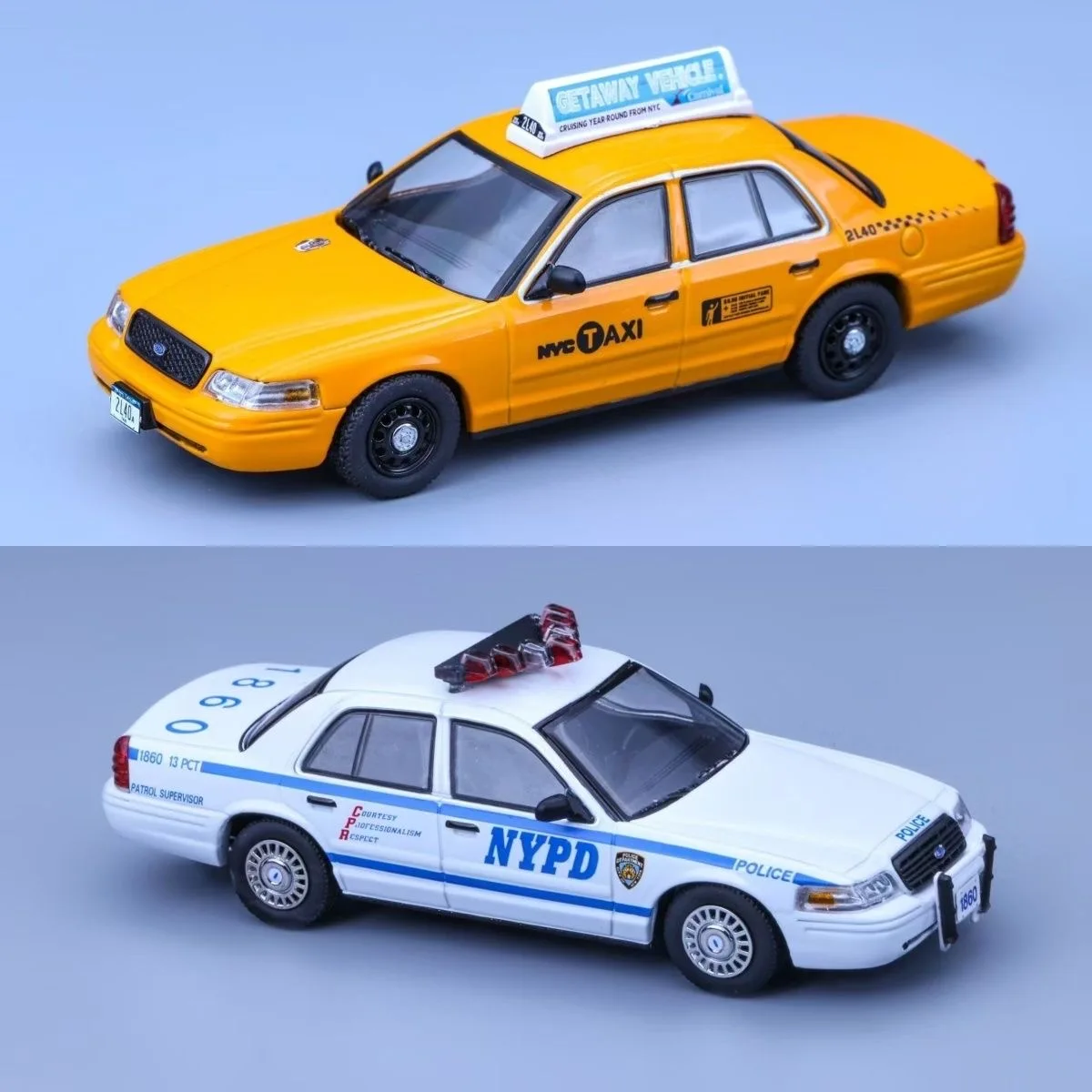 Rollin 1:64 Ford Crown Victoria New York Taxi/NYPD Patrol Car Alloy model-in stock