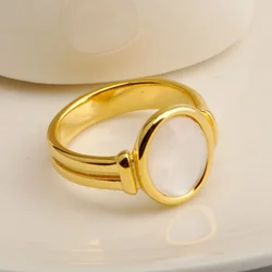 Fashion Vintage Stainless Steel Shell Oval Ring For Women Girl Non Tarnish Elegant Charm Party Jewelry