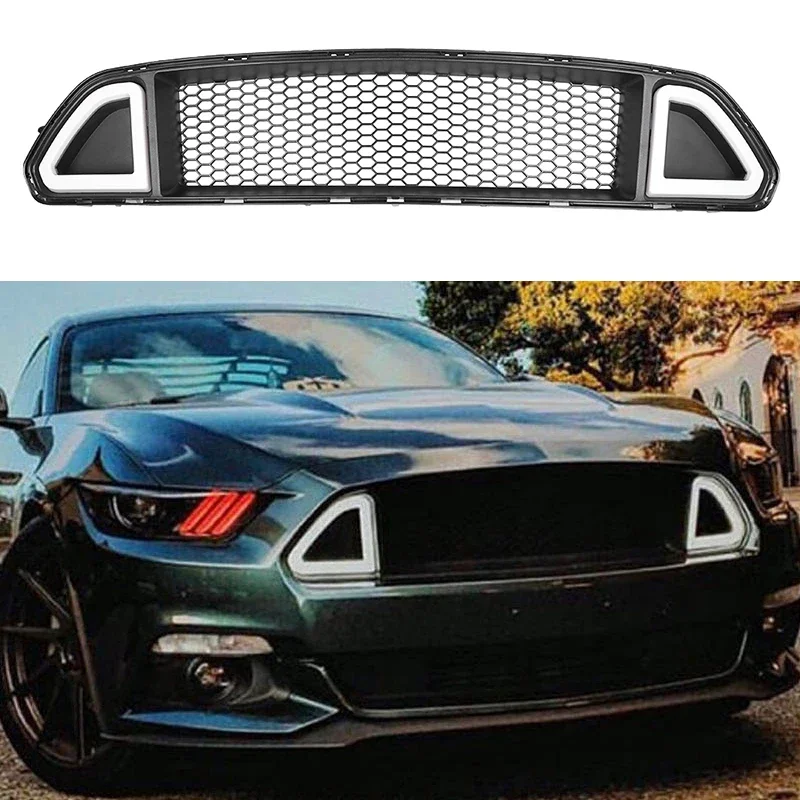 Car Front Grille With LED Lamp White/Red/Green Light For Ford Mustang 2015 2016 2017 Racing Bumper Grills