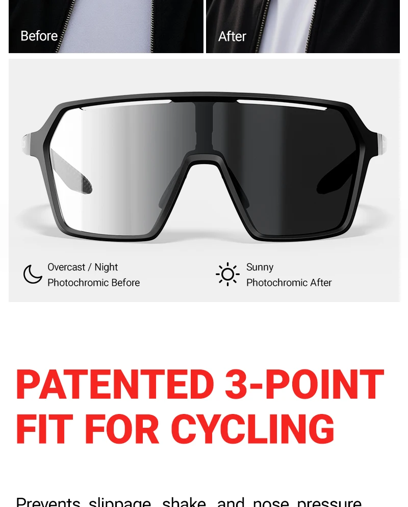 SCVCN Photochrome Sonnenbrille für Herren, Fahrradbrille, UV400n, Damen-Fahrbrille, MTB, Rennrad, Sport, Wandern, Eyewear, Laufen – Detail 5