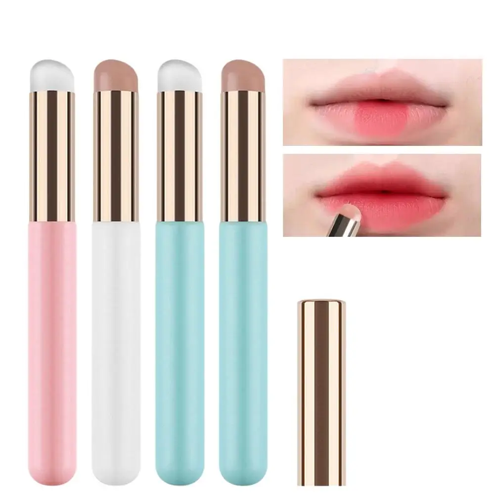 Silicone Lip Brush With Lid Round Head Makeup Brush Lipstick Tool Makeup Portable Concealer Mini Applicator Brush Multi-Use E2O1